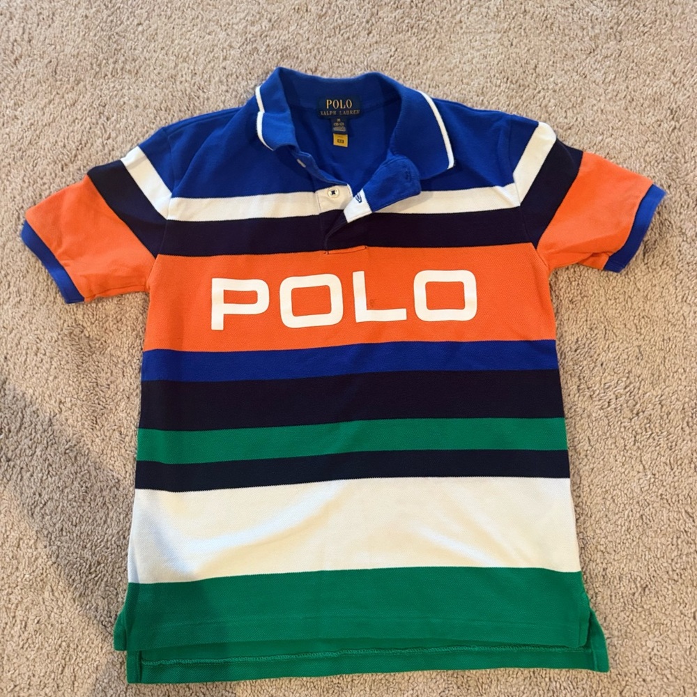 Polo by Ralph Lauren Kids Striped Polo in Blue, Orange, and Green